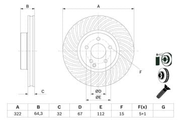 Mercedes E Serisi W212 Kasa E350 CDI Ön Fren Diski 3.0 265 Beygir Standart Paket 4x2 322 mm Çap 2009-2015 BOSCH