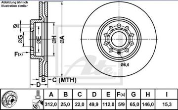 Volkswagen Golf 6 GTI Performanslı Fren Diski Ön 2.0 TSI 210 Beygir 312 mm Çizgili 2009-2012 ATE POWER DISC