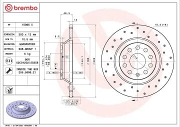 Volkswagen Tiguan Arka Fren Diski 1.5 TSI 150 Beygir 300 mm Delikli Tip Çap 2016 Sonrası BREMBO