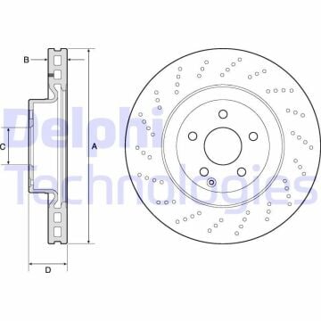 Mercedes E Serisi W212 Kasa E350 CDI Ön Fren Diski 3.0 265 Beygir AMG Spor Paket 4x2 Delikli 344 mm Çap 2009-2015 DELPHI
