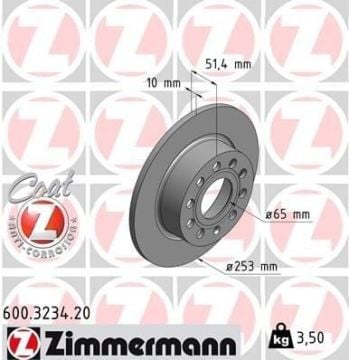 Volkswagen Golf 5 Arka Fren Diski 2.0 TDI 140 Beygir 253 mm Çap 2004-2009 ZIMMERMANN