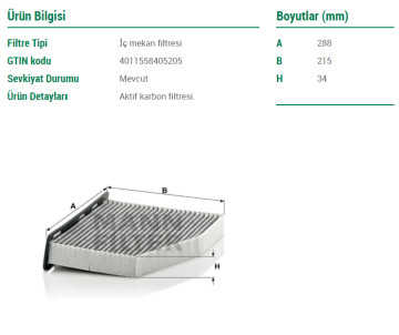 Volkswagen Beetle Karbonlu Polen Filtresi 1.2 TSI 105 Beygir 2012-2019 MANN