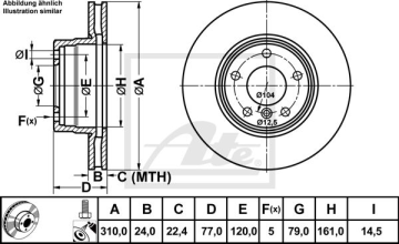 BMW 5 Serisi E60 520i Ön Fren Diski 170 Beygir 2.2 Motor Manuel Vites 310 mm 2004-2011 ATE ORIGINAL