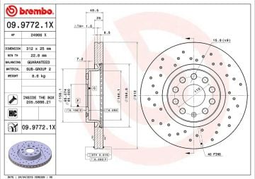 Volkswagen Passat B8 Performanslı Ön Fren Diski 1.6 TDI 120 Beygir 312 mm Çap Delikli Disk 2015-2022 BREMBO XTRA