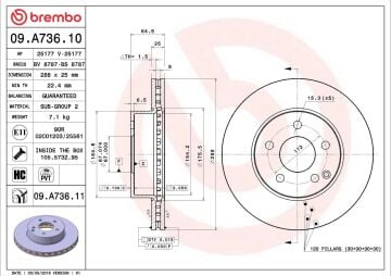 Mercedes C Serisi W204 Kasa C180 Ön Fren Diski 288 mm Çap Standart Paket İçin 2007-2013 BREMBO