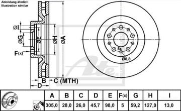 Fiat Doblo Maxi Ön Fren Diski 1.3 Multijet 90 Beygir 305 mm 2011 ve Sonrası ATE ORIGINAL