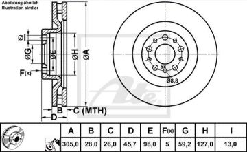 Fiat Doblo Maxi Ön Fren Diski 1.6 Multijet 105 Beygir 305 mm 2011 ve Sonrası ATE ORIGINAL