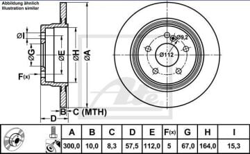 Mercedes C Serisi W204 Kasa C200 Arka Fren Diski 300 mm Çap Standart Paket İçin 2007-2013 ATE ORIGINAL