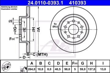 Fiat Egea Station Arka Fren Diski 1.3 Multijet 95 Beygir 264 mm Çap 2015-2020 ATE ORIGINAL
