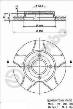Ford Fiesta 6 Performanslı Fren Diski Ön Çizgili 258 mm 2009-2017 Brembo Max