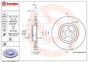 Fiat Egea Station/Cross Ön Fren Diski 1.3 Multijet 95 Beygir 284 mm Çap 2015-2020 BREMBO