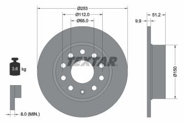 Audi A3 Arka Fren Diski 1.4 TFSI 125 Beygir 253 mm Çap 2004-2013 TEXTAR