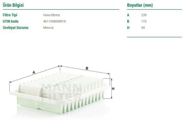 Toyota Auris E15 Hava Filtresi 1.6 Benzinli 132 Beygir 2007-2012 MANN