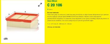 Opel Corsa D Hava Filtresi 1.4 Twinport 90 Beygir A14XEL Motor 2006-2014 MANN