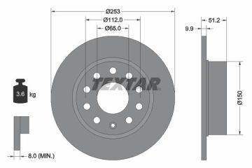 Skoda Octavia 2 Arka Fren Diski 253 mm Çap 2004-2012 TEXTAR