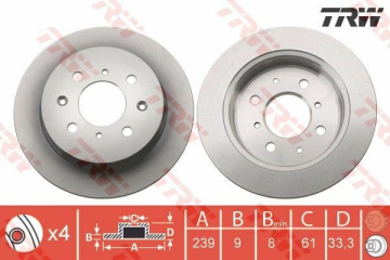 Honda Jazz Arka Fren Diski 239 mm Çap 2009-2015 TRW