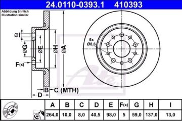 Fiat Egea Station/Cross Arka Fren Diski 1.4 Benzinli 95 Beygir 264 mm Çap 2015-2020 ATE ORIGINAL