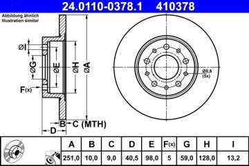 Fiat Egea Sedan/Hatchback/Cross Arka Fren Diski 1.4 Benzinli 95 Beygir 251 mm Çap 2015-2020 ATE ORIGINAL