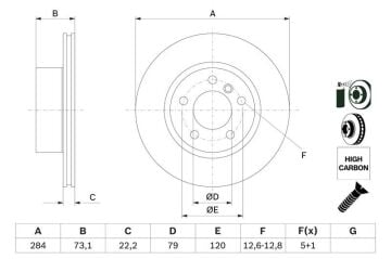 BMW 1 Serisi F20 116d Ön Fren Diski 284 mm Çap 2012-2019 BOSCH
