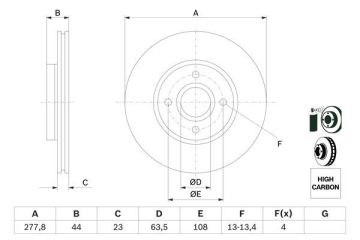 Ford B-Max Ön Fren Diski 1.0 125 Beygir 278 mm Çap 2012 Sonrası BOSCH
