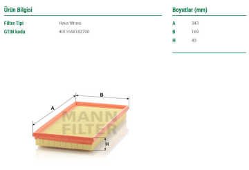 Volvo S40 Hava Filtresi 2.0 T 160 Beygir 1995-2003 MANN