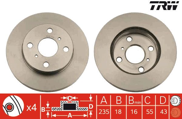 Toyota Yaris Ön Fren Diski Arkası Kampanalı Modeller İçin 235 mm 1999-2005 TRW