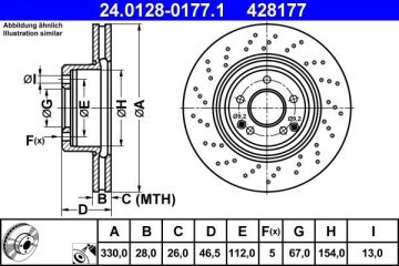 Mercedes C Serisi W203 Kasa C180 Kompressor Ön Fren Diski Delikli 330 mm Çap AMG Spor Paket İçin 2001-2006 ATE ORIGINAL