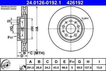 Fiat Egea Station Ön Fren Diski 1.4 T-Jet Benzinli 120 Beygir 281 mm Çap 2016-2020 ATE ORIGINAL