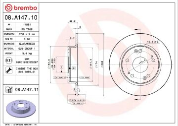Honda Civic Type-R Arka Fren Diski 260 mm Çap 2007-2015 BREMBO