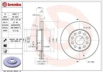 Volkswagen Golf 7 Ön Fren Diski 1.2 TSI 276 mm Çap 2013-2020 BREMBO