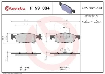 Opel Corsa E Ön Fren Balatası 1.3 CDTI 95 Beygir 257mm Disk İçin 2015-2019 BREMBO