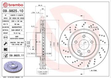 Mercedes E Serisi W211 Kasa E320 CDI Ön Fren Diski AMG Spor Paket Delikli 330 mm Çap 2002-2009 BREMBO