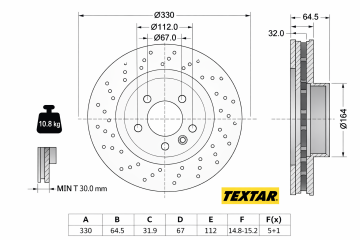 Mercedes E Serisi W211 Kasa E200 CDI Ön Fren Diski 122 Beygir AMG Spor Paket Delikli 330 mm Çap 2002-2009 TEXTAR