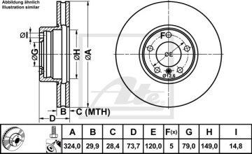 BMW E39 530i/d Ön Fren Diski 324 mm Çap Büyük Tip 2001-2003 ATE ORIGINAL
