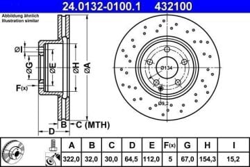 Mercedes E Serisi W212 Kasa E350 CDI Ön Fren Diski 3.0 265 Beygir AMG Spor Paket 4x4 Delikli 322 mm Çap 2009-2015 ATE ORIGINAL