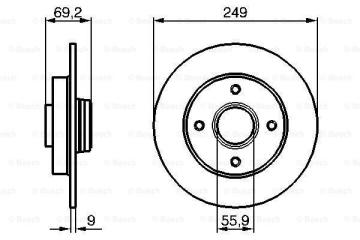 Peugeot 208 Arka Fren Diski 1.4 Hdi 68 Beygir 249 mm Çap Poryasız Tip 2012-2018 BOSCH