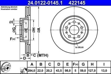 Fiat Egea Station Ön Fren Diski 1.6 Benzinli 110 Beygir 284 mm Çap 2015-2020 ATE ORIGINAL