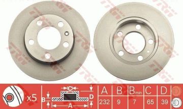 Skoda Fabia Arka Fren Diski 1.4 16V 100 Beygir 232 mm Çap 2000-2007 TRW