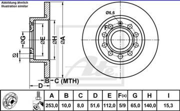 Volkswagen Scirocco Performanslı Arka Fren Diski 2.0 TFSI 200 Beygir 253 mm Çap Çizgili 2009 Sonrası ATE POWER DISC
