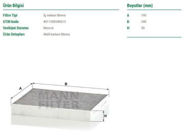 Hyundai Tucson Karbonlu Polen Filtresi 1.6 GDi 132 Beygir 2015-2020 MANN