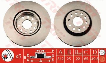 Volkswagen Tiguan Ön Fren Diski 1.4 TSI 150 Beygir 312 mm 2008-2015 TRW