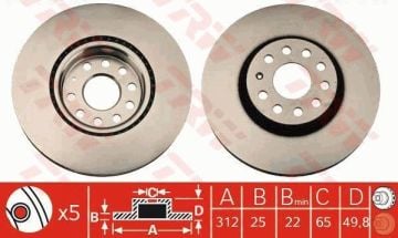 Volkswagen Tiguan Ön Fren Diski 2.0 TDI 140 Beygir 312 mm 2008-2015 TRW
