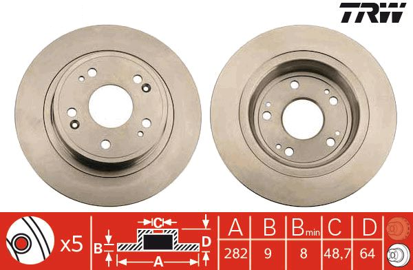 Honda Accord 9 Arka Fren Diski 282 mm 2009-2015 TRW