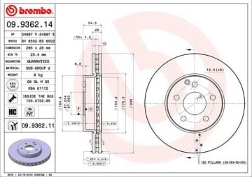 Mercedes 211 Kasa E200 / E220 / E270 Ön Fren Diski Havalı 296 mm BREMBO