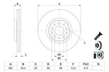 Fiat Egea Station Ön Fren Diski 1.6 Multijet 120 Beygir 281 mm Çap 2015-2020 BOSCH