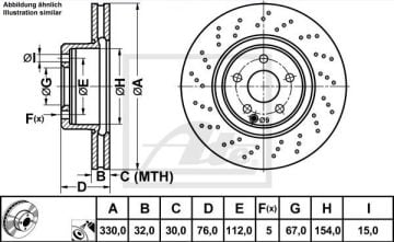 MERCEDES 220 Kasa S430 / S500 Ön Fren Diski Havalı 330 mm - ATE