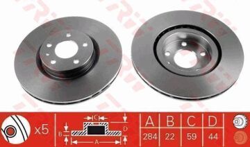 Fiat Egea Station Ön Fren Diski 1.6 Multijet 120 Beygir 284 mm Çap 2015-2020 TRW