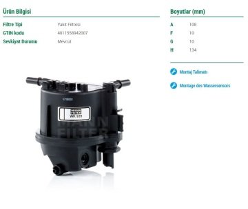 Peugeot 207 Mazot Filtresi 1.4 HDi Dizel Müşürlü 2006-2012 MANN