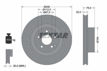 Mercedes 215 Kasa CL500 Ön Fren Diski Havalı 330 mm TEXTAR