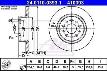 Fiat Egea Station/Cross Arka Fren Diski 1.6 Multijet 130 Beygir 264 mm Çap 2020-2026 ATE ORIGINAL